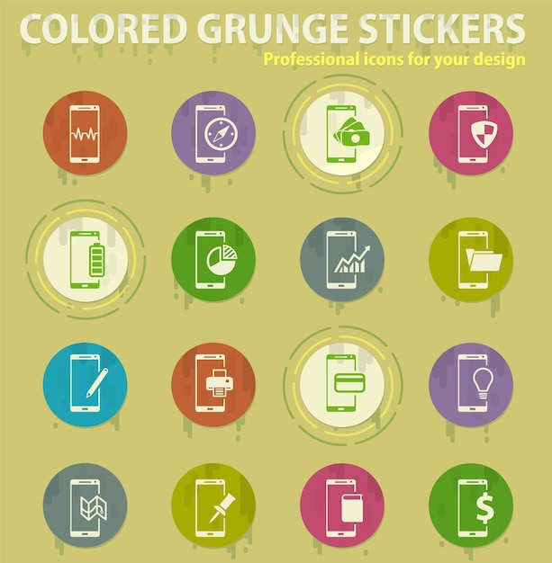 Smartphone colored grunge icons