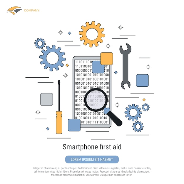 Vector smartphone first aid flat contour style vector concept illustration