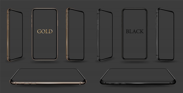 Smartphone gold and black mockups set