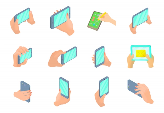 Smartphone in hand icon set 