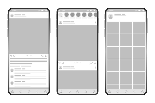 Smartphone interface post Mock up with carousel interface post on social network Social media mobile app page template Design of the tape profile