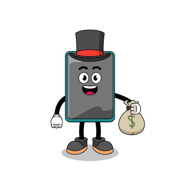 Smartphone mascot illustration rich man holding a money sack