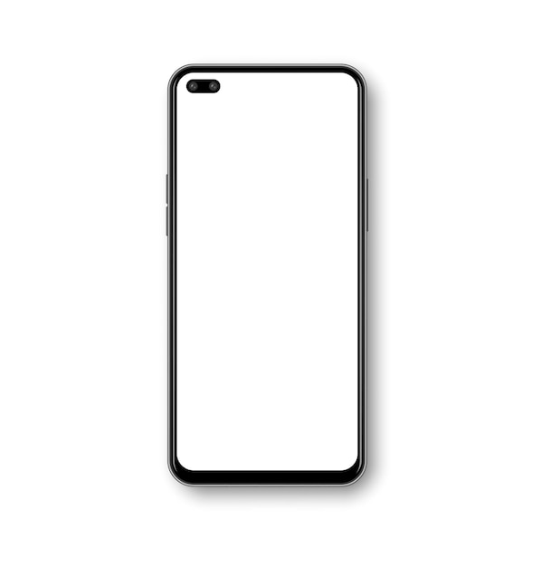 Smartphone mockup set 3d Mobile phone models Front view Phones with white screen and shadow on transparent background