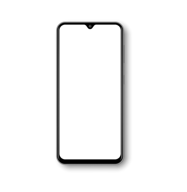 Smartphone mockup set. 3d Mobile phone models. Front view. Phones with white screen and shadow