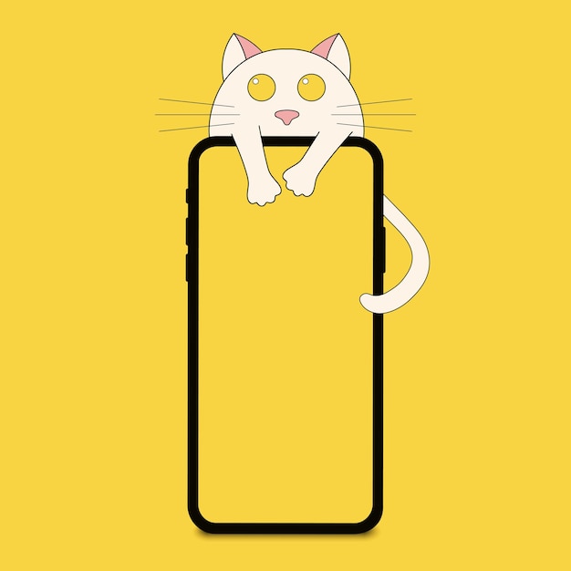 Smartphone mockup with cat illustration with place for text Vector illustration of cartoon character