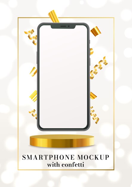 Vector smartphone mockup with golden confetti