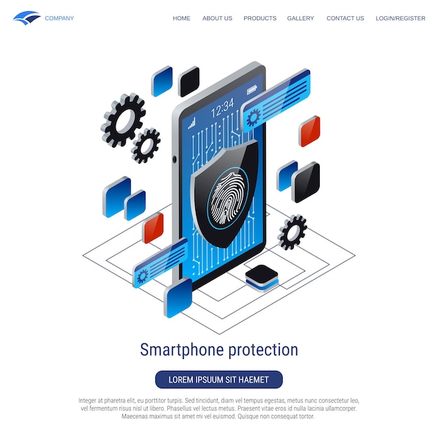 Smartphone protection 3d isometric vector concept