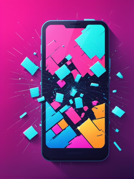 Vector smartphone screen with broken