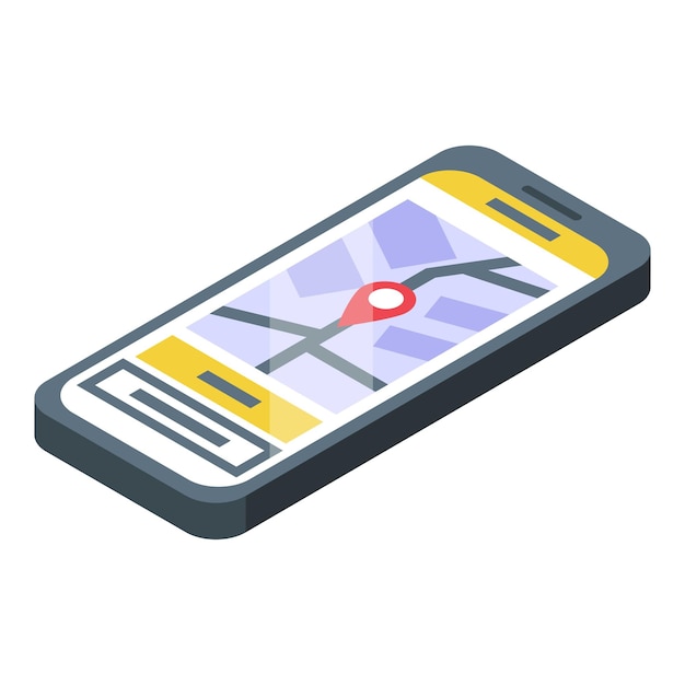 Vector smartphone showing city map with gps location pin and navigation app interface