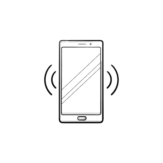 Smartphone vibrating hand drawn outline doodle icon. Mobile phone technology, incoming call and ring concept. Vector sketch illustration for print, web, mobile and infographics on white background.