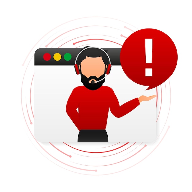 Smartphone with danger sign with man on screen on red background Vector illustration