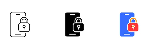 A smartphone with a lock symbol indicating that it is currently locked or secure Vector set of icons in line black and colorful styles isolated