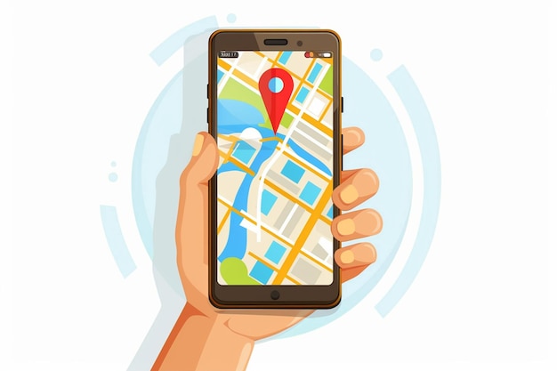 Vector smartphone with map and location held