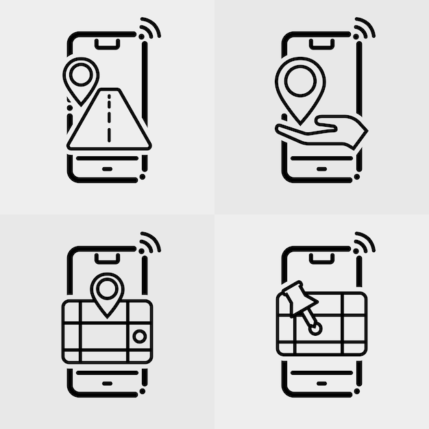 Smartphone with map and navigation line icons 2