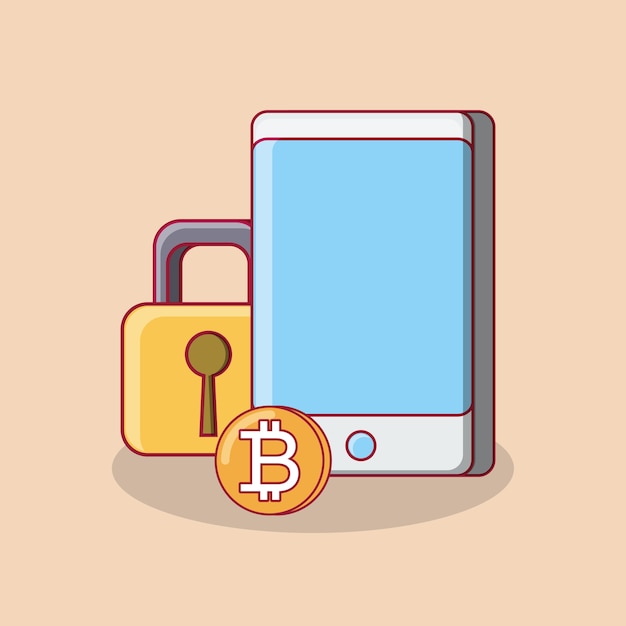 Smartphone with padlock and bitcoin coin