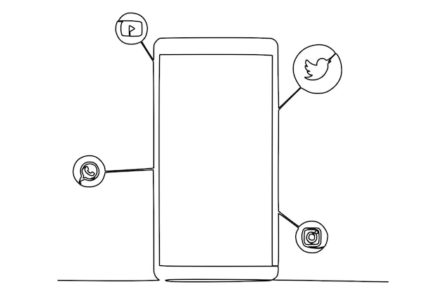 A smartphone with various social media features Social media day oneline drawing