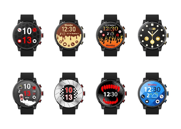 Smartwatch realistic set with multiple smart watch clock faces