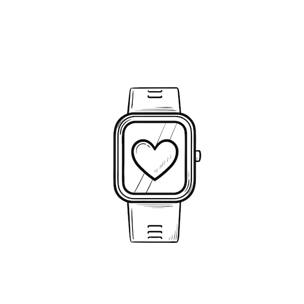 Smartwatch with heart hand drawn outline doodle icon. Fitness watch and healthcare, modern gadget concept