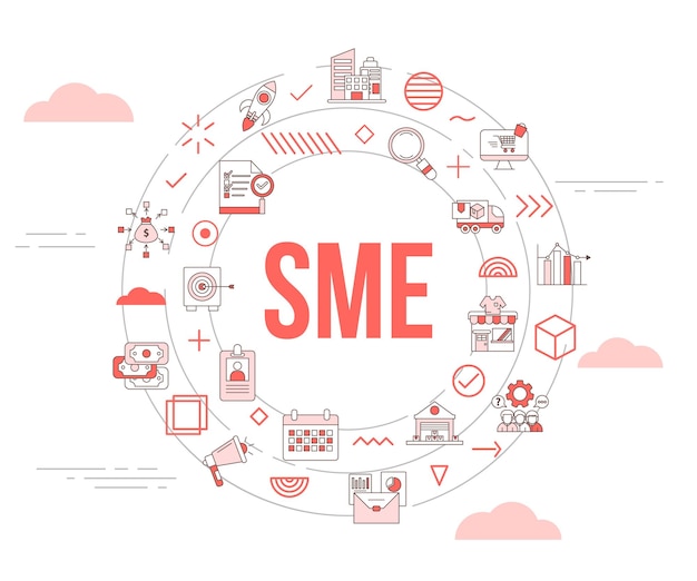 Sme small medium enterprise concept with icon set template banner and circle round shape