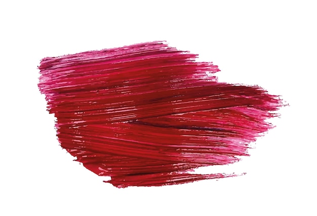 A smear of red acrylic paint. A trace of fresh paint from an art brush with a glossy texture. Design for cosmetic products. Vector image.