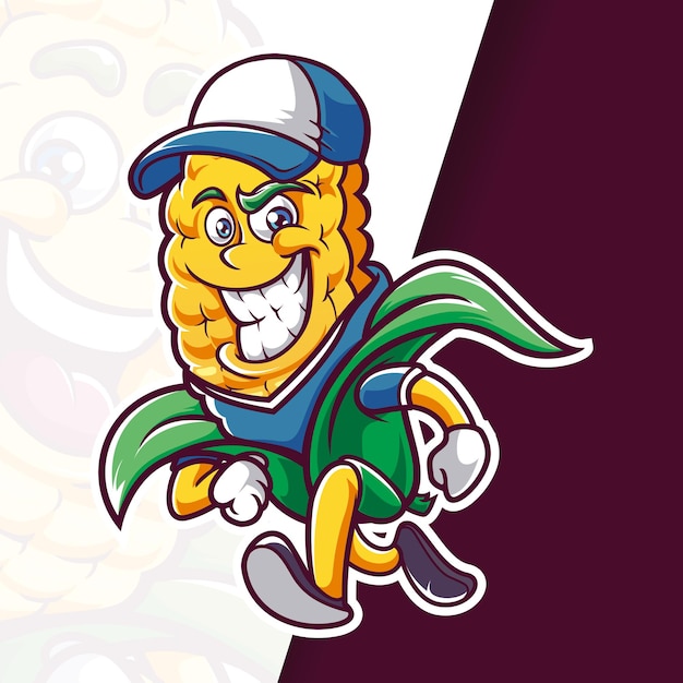 Smile Corn Cap Mascot Cartoon Running