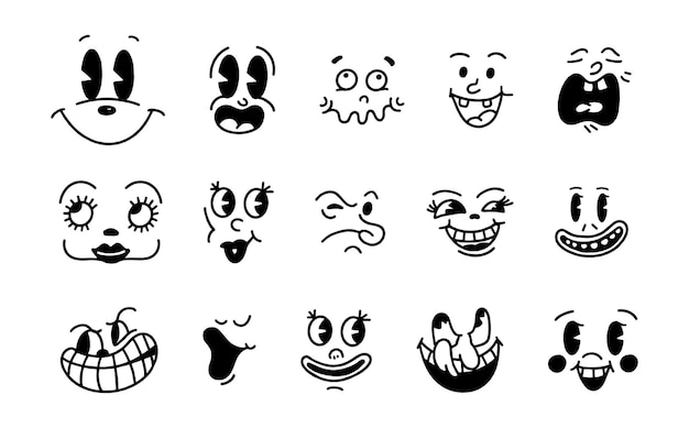 Smile face retro emoji Faces of cartoon characters from the 30s Vintage comic smile vector