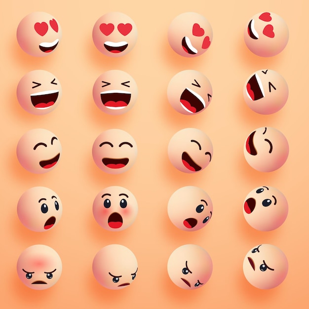 Smile faces happy emoticons 3d emoji set Smiley face icons with different expressions