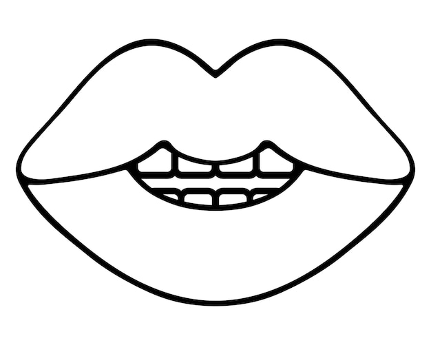 A smile on the lips Sketch The mouth is half open the teeth are visible Doodle style