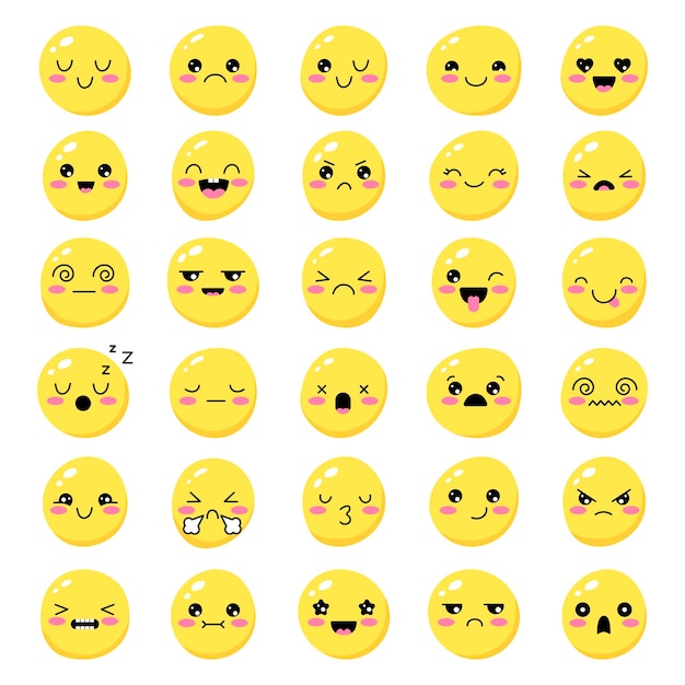 Smiles collection Cute emoticons human faces emotions angry happy sad holiday smile recent vector round cartoon balls recent vector templates set isolated