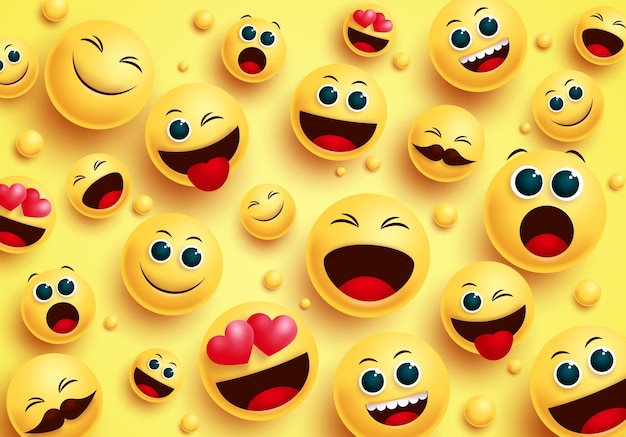 Smiley emojis in yellow background vector concept Smileys emoji avatar character in top view