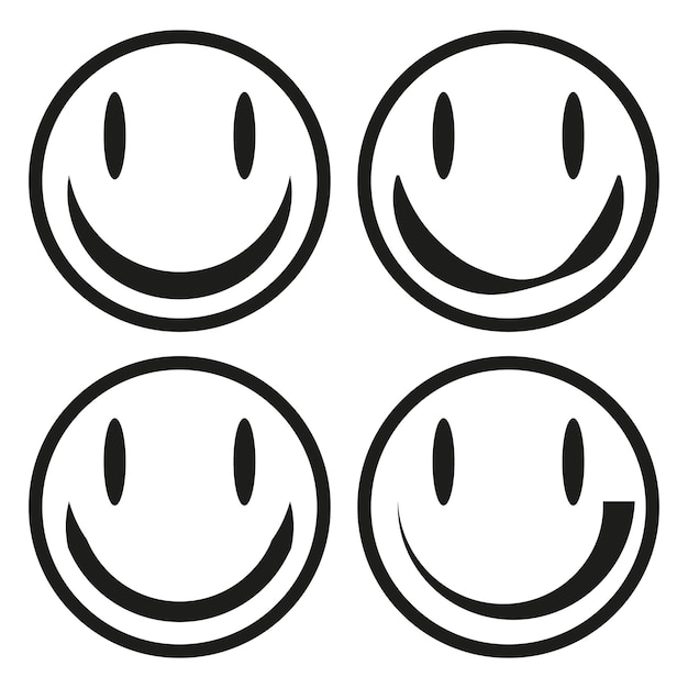 Vector smiley face icons bold black outline vector happy emoticons simple circular shapes