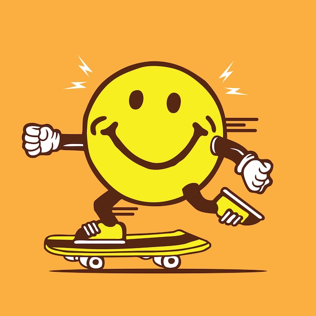 Smiley Face Skateboarding Character Design