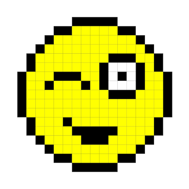 Smiley Pixel Art Style on White Background Vector