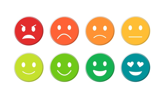 Smileys with a mood. Set of emoticons. Moods from bad to good. Vector icons.