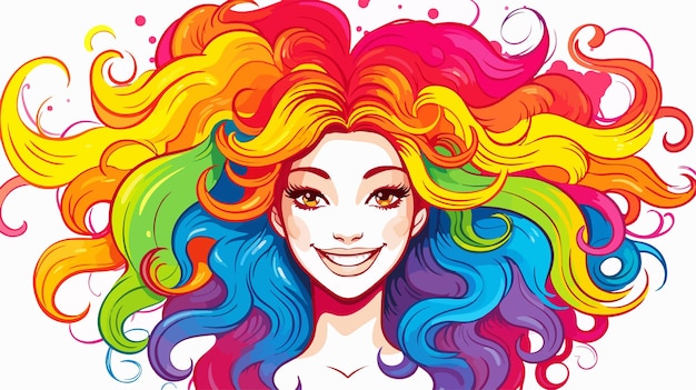 Smiling Alien Girl Rainbow Gradient Line Drawing