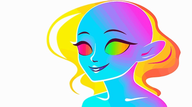 Vector smiling alien rainbow gradient line drawing