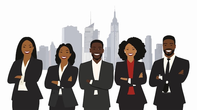 Vector smiling black business people in new york city professional office team in manhattan