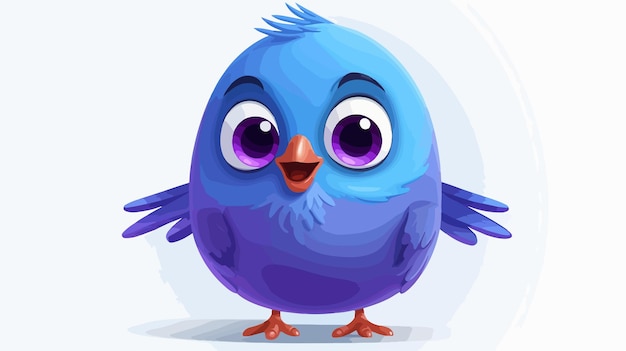 Vector smiling blue purple bird standing cute funny