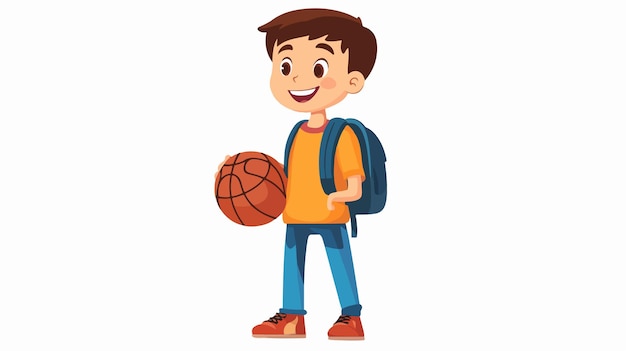 Smiling Boy with Backpack Holding Basketball