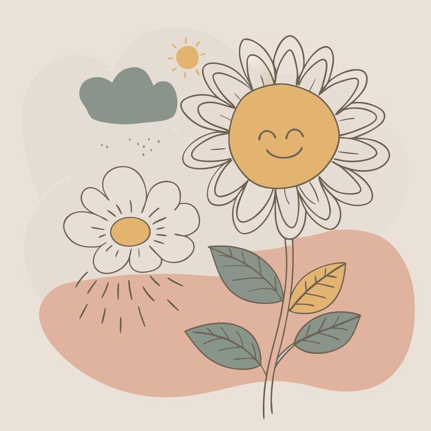 Vector smiling boy with flower joyful kid illustration