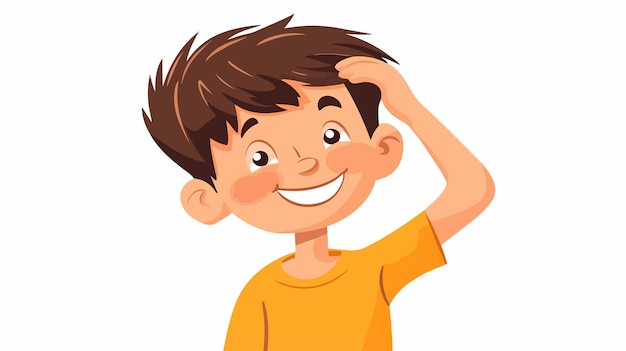 Smiling Boy with Hand in Hair Cartoon Portrait