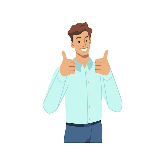 Smiling businessman gesturing showing thumbs up