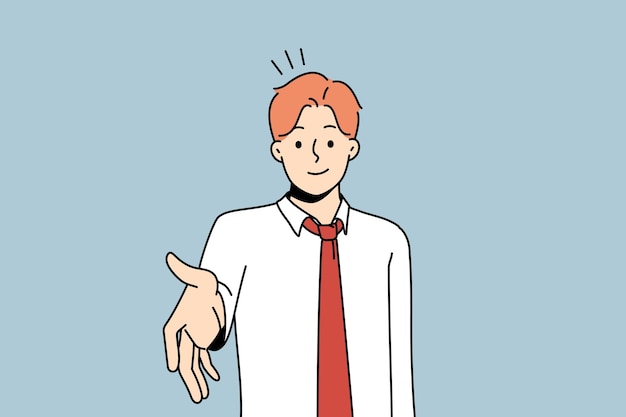 Smiling businessman stretch hand for handshake