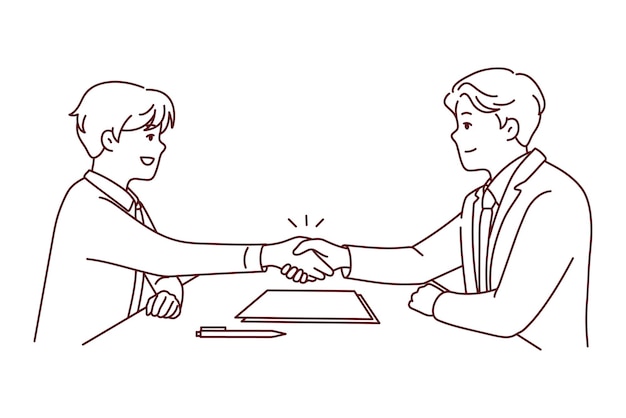 Vector smiling businessmen handshake closing deal