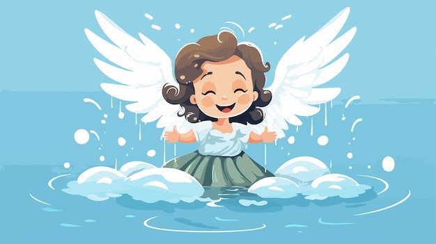 Smiling Cartoon Angel Flying in 2D Flat Style