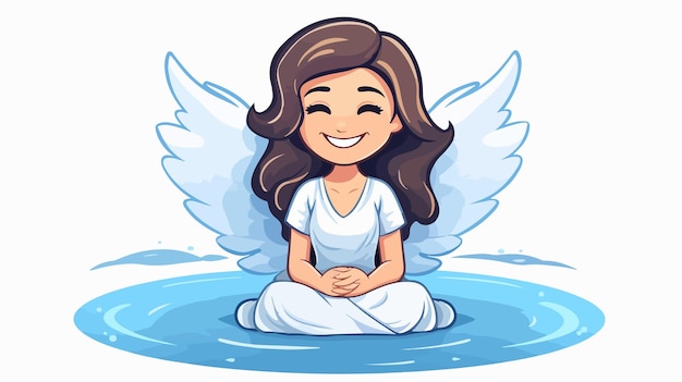 Smiling Cartoon Angel Woman in 2D Flat Style