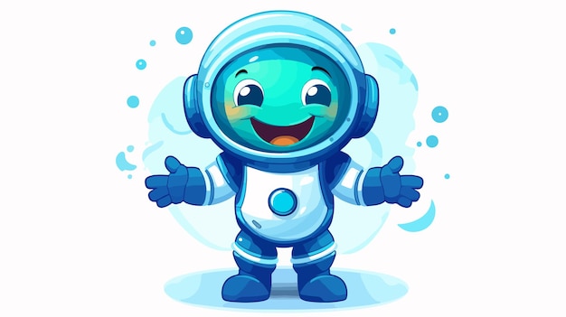 Smiling Cartoon Astronaut Man in 2D Flat Style