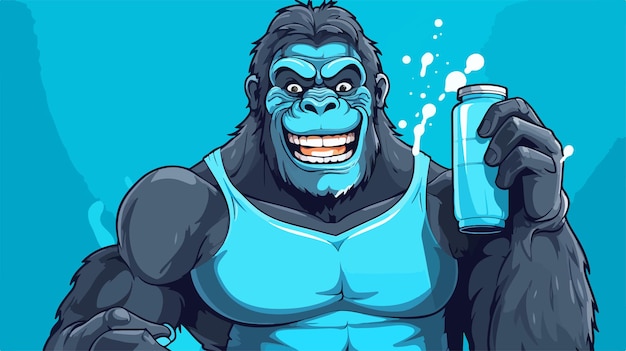 Smiling Cartoon Fitness Gorilla in 2D Flat Style