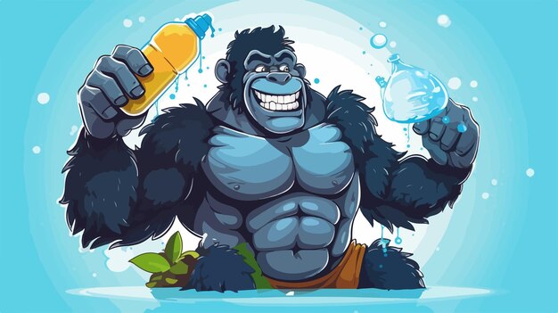 Vector smiling cartoon fitness gorilla