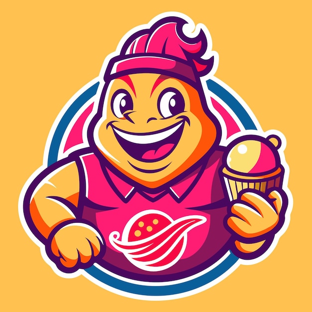 Vector smiling cartoon mascot holding a colorful ice cream cone